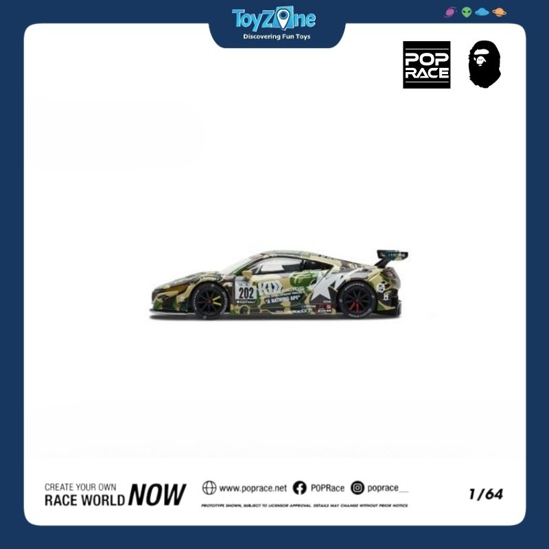 Mô hình xe NSX GT3 EVO22 KCMG BATHING APE 1:64 Pop Race X BAPE