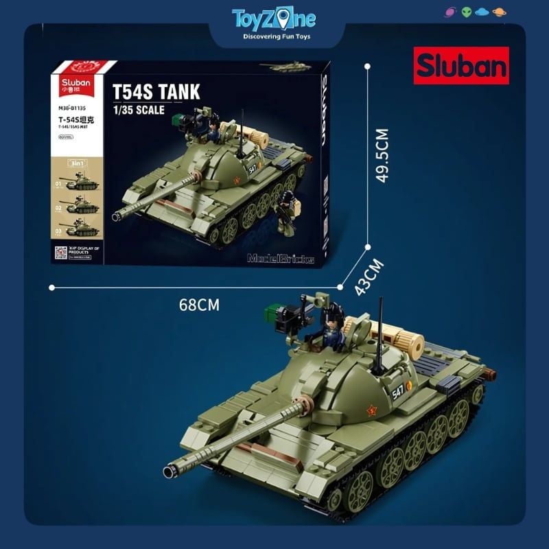 Bộ đồ chơi mô hình lắp ráp Xe tăng hạng trung T54S 3in1 1:35 Sluban 