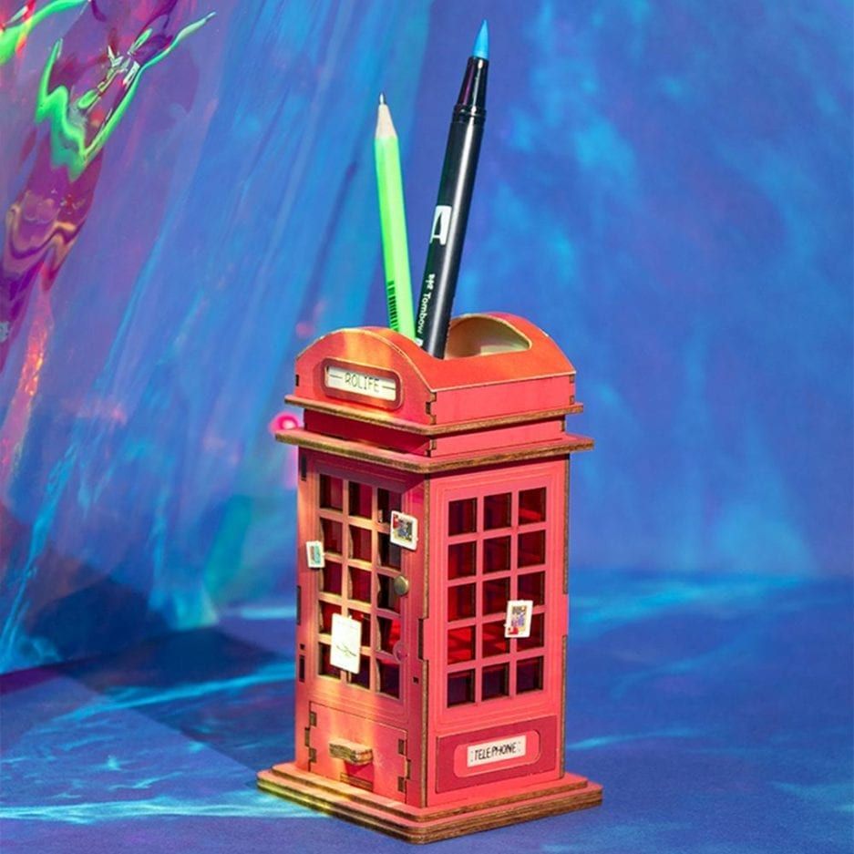 Mô hình gỗ lắp ráp 3D Telephone Booth (Hộp Đựng Bút Bốt Điện Thoại) (Red, White) - Robotime  TG13 - WP023