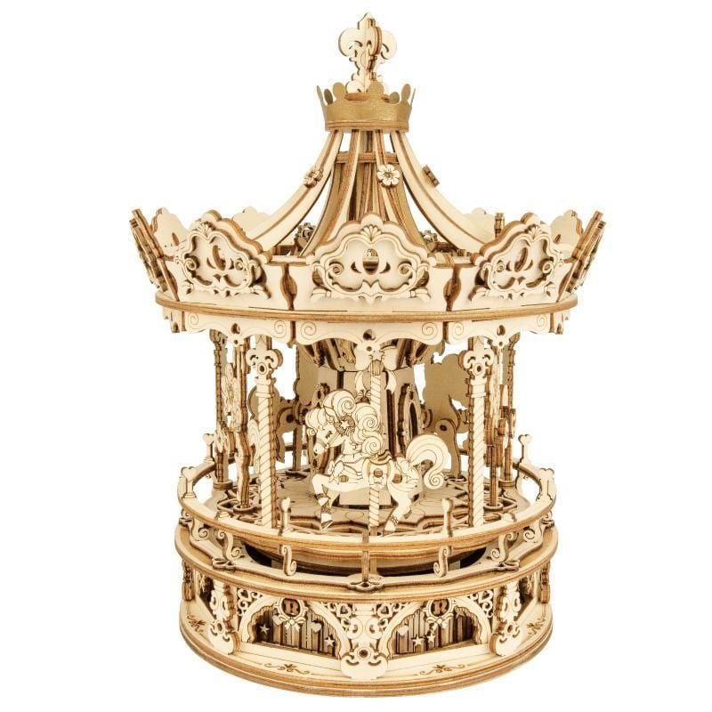 Mô Hình Gỗ Lắp Ráp 3D Romantic Carousel (Hộp Nhạc Vòng Xoay Ngựa Gỗ) (Wood Color) - Robotime - AMK62