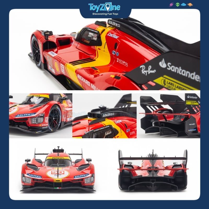 Mô hình xe Ferrari 499P Hypercar AF Corse Winner 2023 Le Mans 1:18 Bburago