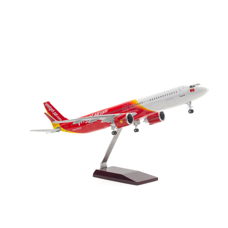 Mô hình máy bay Airbus Vietjet Air 47cm lắp ráp có đèn Everfly VG93