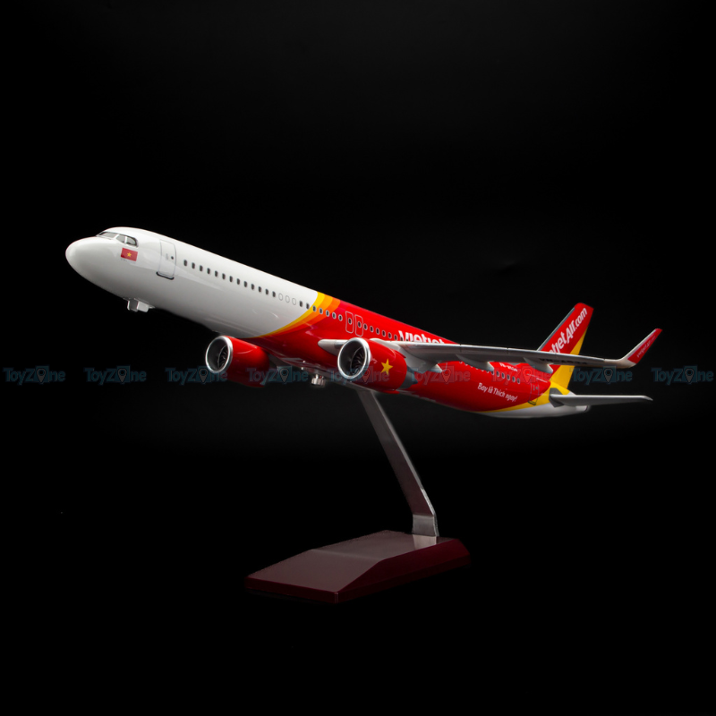 Mô hình máy bay Airbus Vietjet Air 47cm lắp ráp có đèn Everfly VG93