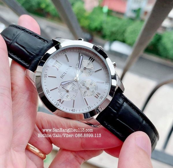 ng h nam BULOVA 96A162 Chronograph Black Leather Watch S n