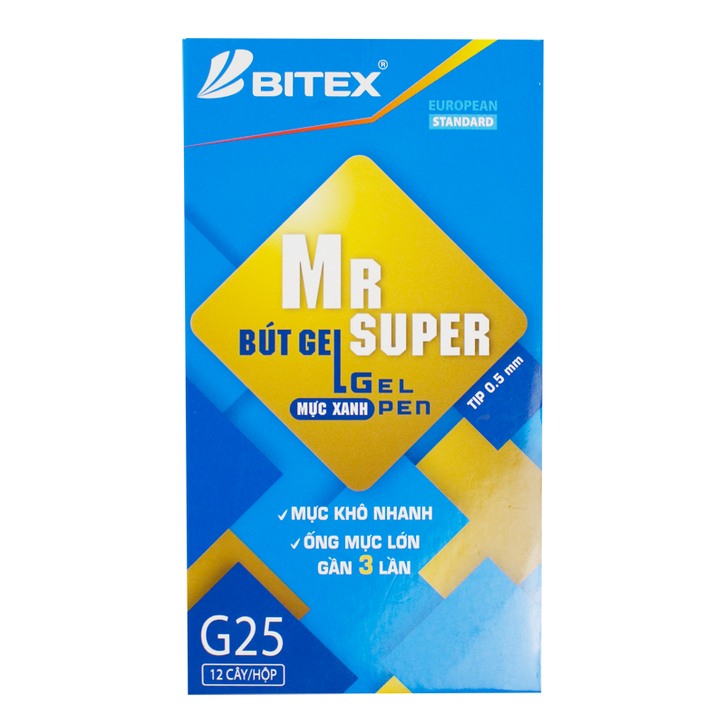 Bút gel Mr Supper mực xanh G25 (12 cây/hộp)