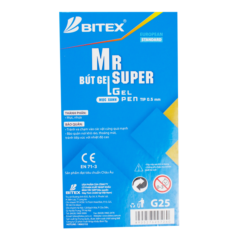 Bút gel Mr Supper mực xanh G25 (12 cây/hộp)