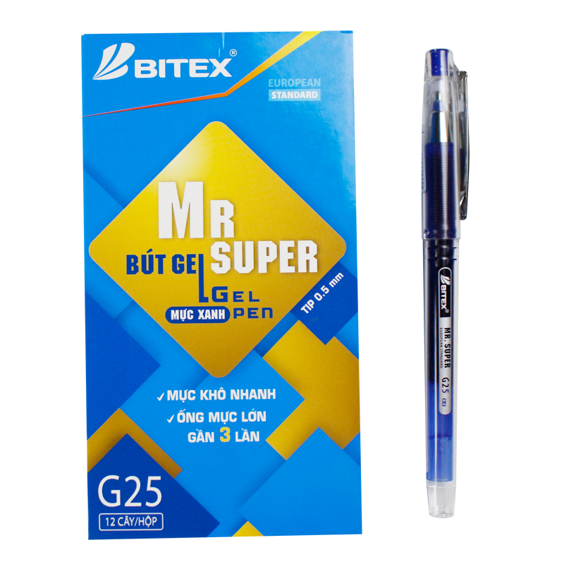 Bút gel Mr Supper mực xanh G25 (12 cây/hộp)