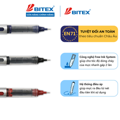 Bút lông bi Bitex R02 mực xanh, đỏ, đen ngòi 0.5mm (3 cây)