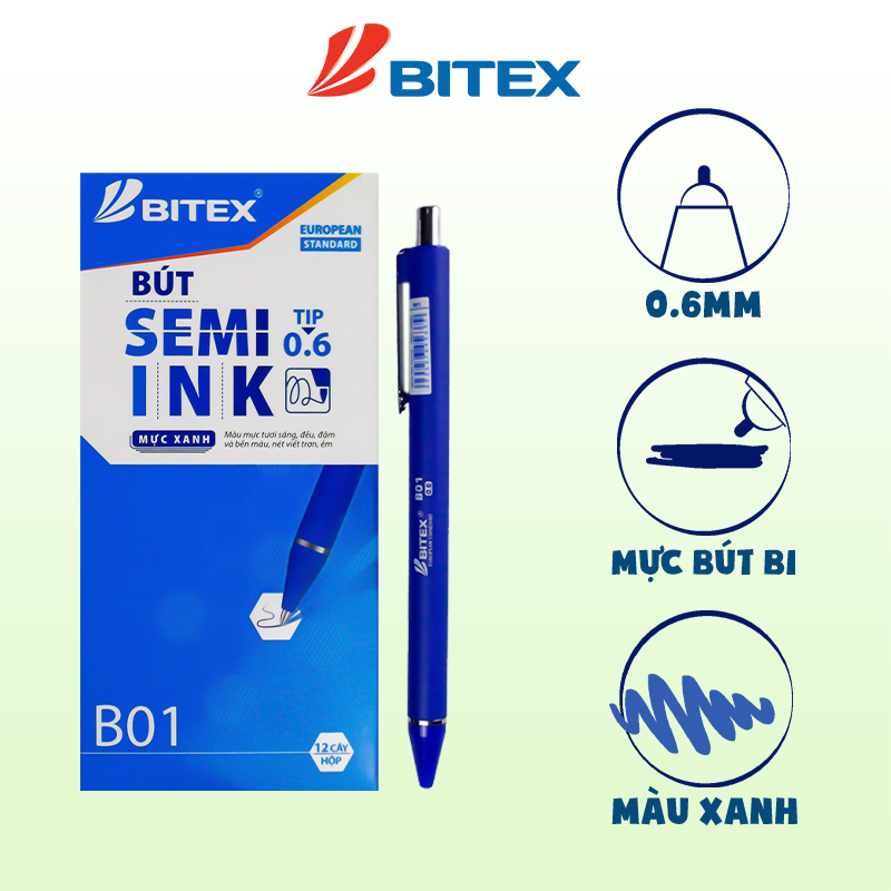 Bút Lông bi mực xanh B01 (0.6mm) (12 cây/hộp)