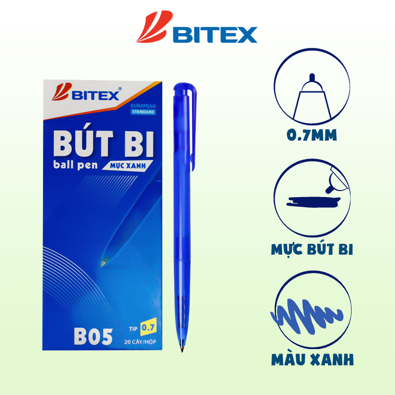 5 cây Bút bi mực xanh (0.7mm) B05