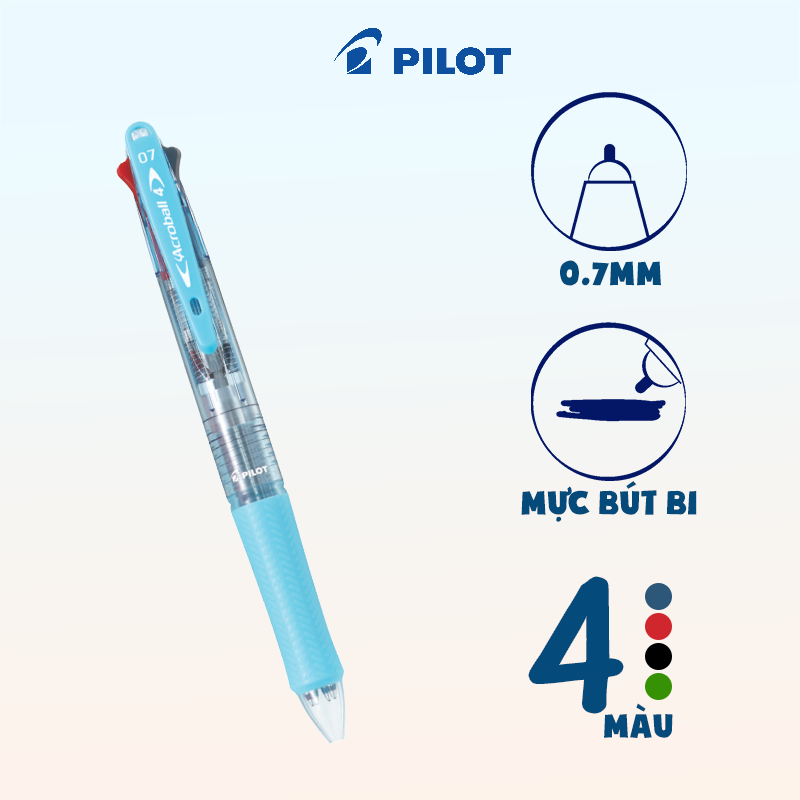 Bút bi Acroball 4 màu (Thân xanh nhạt) BKAB45F-CSL-BG