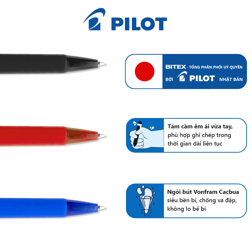 Bút bi PILOT BP-1RT (3 màu) ngòi 0.7mm