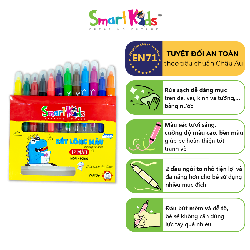 Bút Lông Màu 2 Đầu Rửa Được - Smart Kids WM06