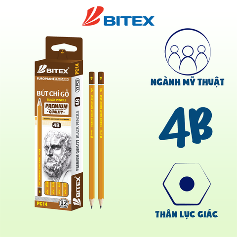 1 Hộp Bút chì mỹ thuật 4B Premium nhúng đầu PC14 (12 cây/hộp)