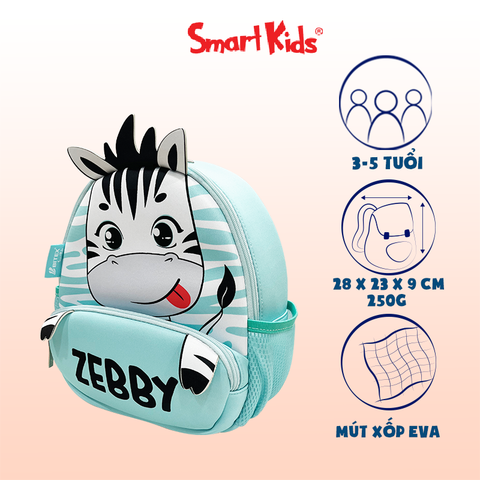 Ba lô mẫu giáo Cute Pets-Zebby B-043 Xanh ngọc