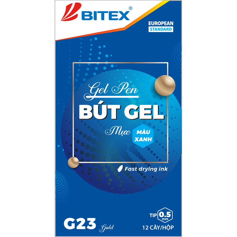 Bút gel thân nhũ mực xanh khô nhanh (0.5mm) G23 (12 cây/hộp)