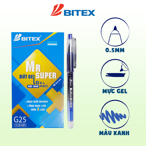 Bút gel Mr Supper mực xanh G25 (20 cây/hộp)