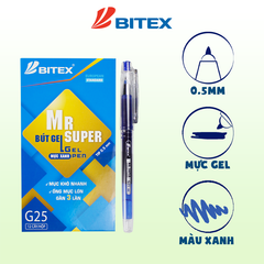 Bút gel Mr Supper mực xanh G25 (12 cây/hộp)