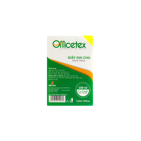 Giấy ghi chú Officetex 3 x 2 cyber màu vàng dạ quang