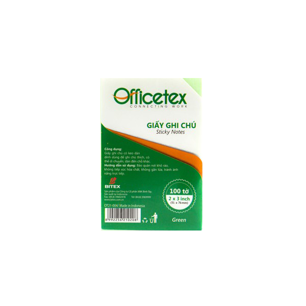 Giấy ghi chú Officetex 3 x 2 màu xanh lá