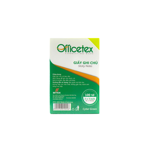 Giấy ghi chú Officetex 3 x 2 cyber xanh lá dạ quang