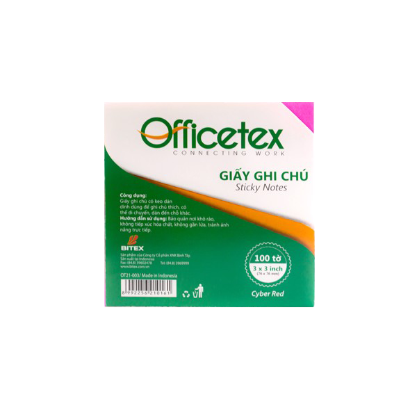 Giấy ghi chú Officetex 3 x 3 màu đỏ dạ quang