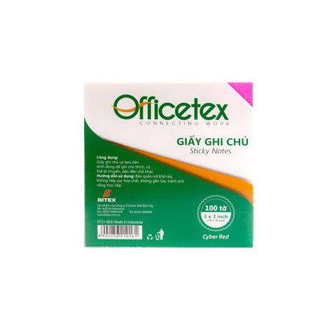 Giấy ghi chú Officetex 3 x 3 màu đỏ dạ quang