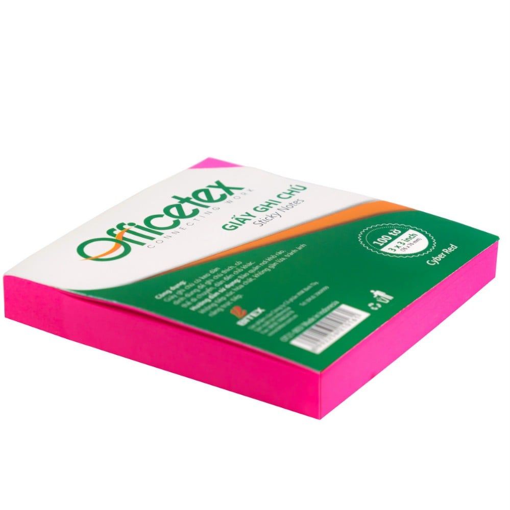 Giấy ghi chú Officetex 3 x 3 màu đỏ dạ quang