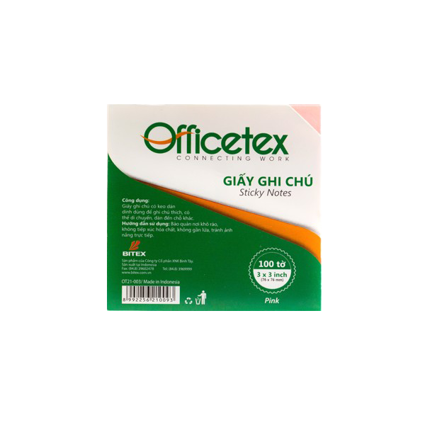 Giấy ghi chú Officetex 3 x 3 màu hồng