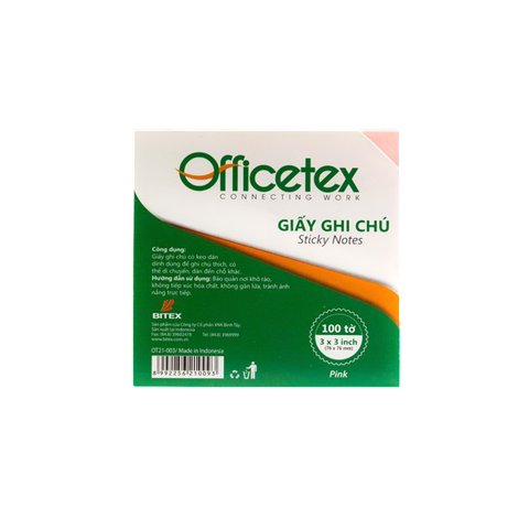 Giấy ghi chú Officetex 3 x 3 màu hồng