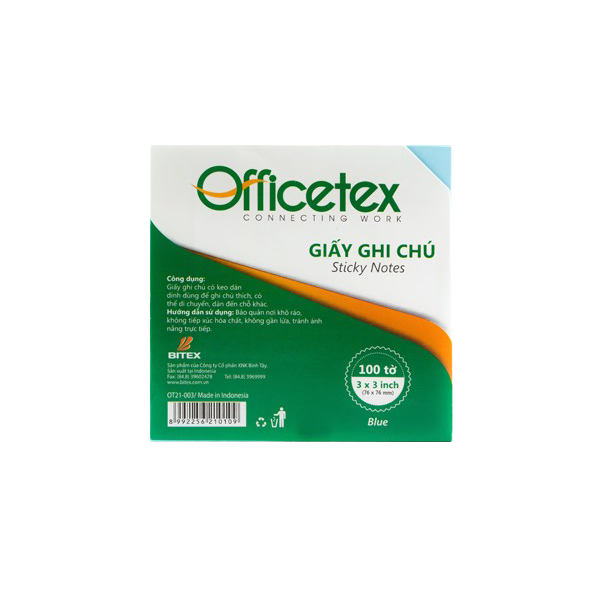 Giấy ghi chú Officetex 3 x 3 màu xanh dương