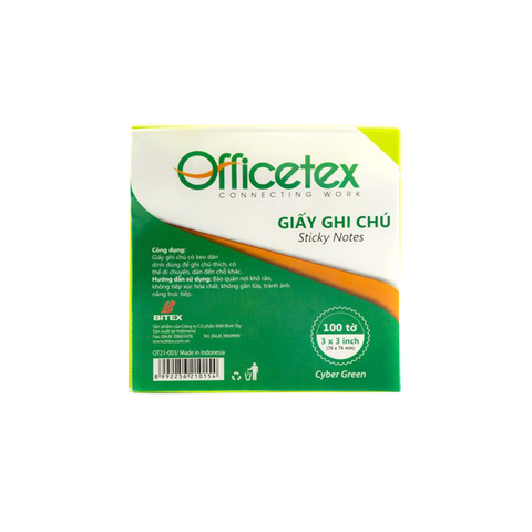 Giấy ghi chú Officetex 3 x 3 cyber màu xanh lá dạ quang