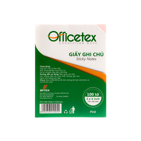 Giấy ghi chú Officetex 3 x 4 màu hồng