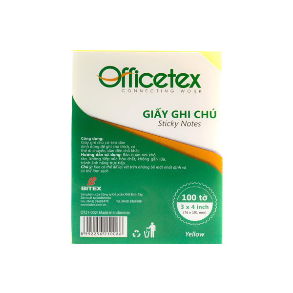 Giấy ghi chú Officetex 3 x 4 màu vàng