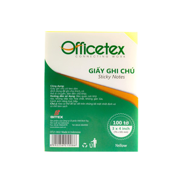 Giấy ghi chú Officetex 3 x 4 màu vàng