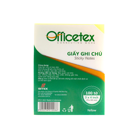 Giấy ghi chú Officetex 3 x 4 màu vàng