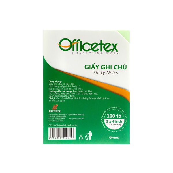 Giấy ghi chú Officetex 3 x 4 màu xanh lá