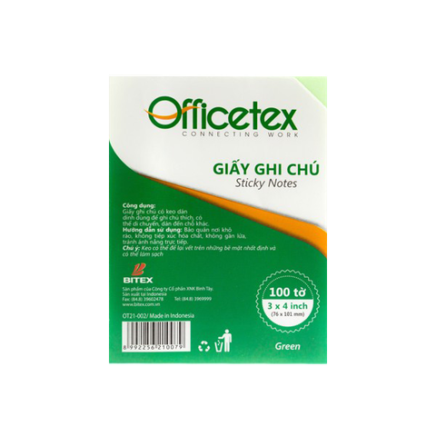 Giấy ghi chú Officetex 3 x 4 màu xanh lá