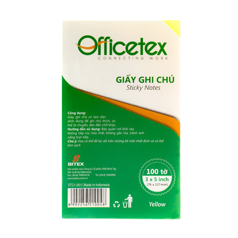 Giấy ghi chú Officetex 3 x 5 màu vàng