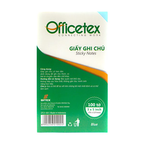 Giấy ghi chú Officetex 3 x 5 màu xanh dương