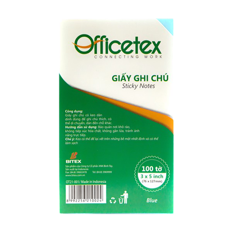 Giấy ghi chú Officetex 3 x 5 màu xanh dương