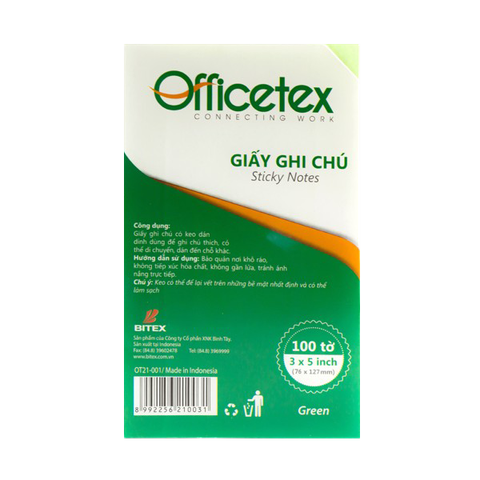 Giấy ghi chú Officetex 3 x 5 màu xanh lá