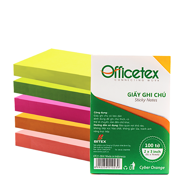 Giấy ghi chú Officetex 3 x 2 cyber màu cam dạ quang