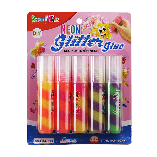 Vỉ keo kim tuyến neon SK-GL4003 (5 màu/vỉ)