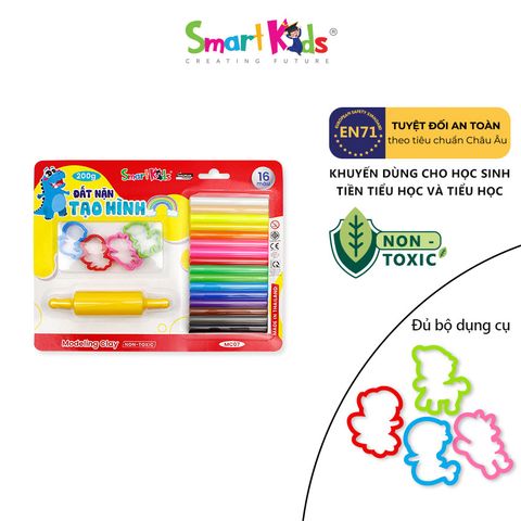 Đất nặn vỉ nhựa 200g + 4 khuôn và cây lăn MC07 (16 màu/hộp)
