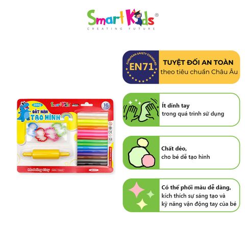 Đất nặn vỉ nhựa 200g + 4 khuôn và cây lăn MC07 (16 màu/hộp)