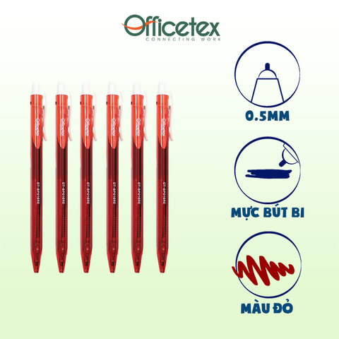 Bút bi mực đỏ OT-BP016RE (6 cây)