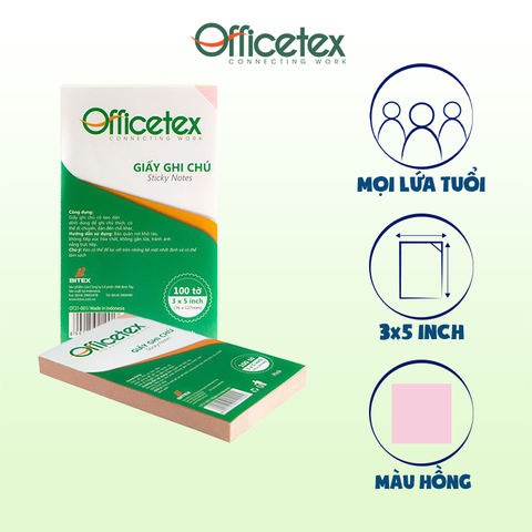 Giấy ghi chú Officetex 3 x 5 màu hồng