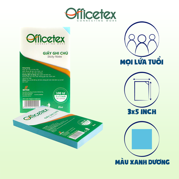 Giấy ghi chú Officetex 3 x 5 màu xanh dương