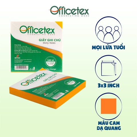 Giấy ghi chú Officetex 3 x 3 màu cam dạ quang